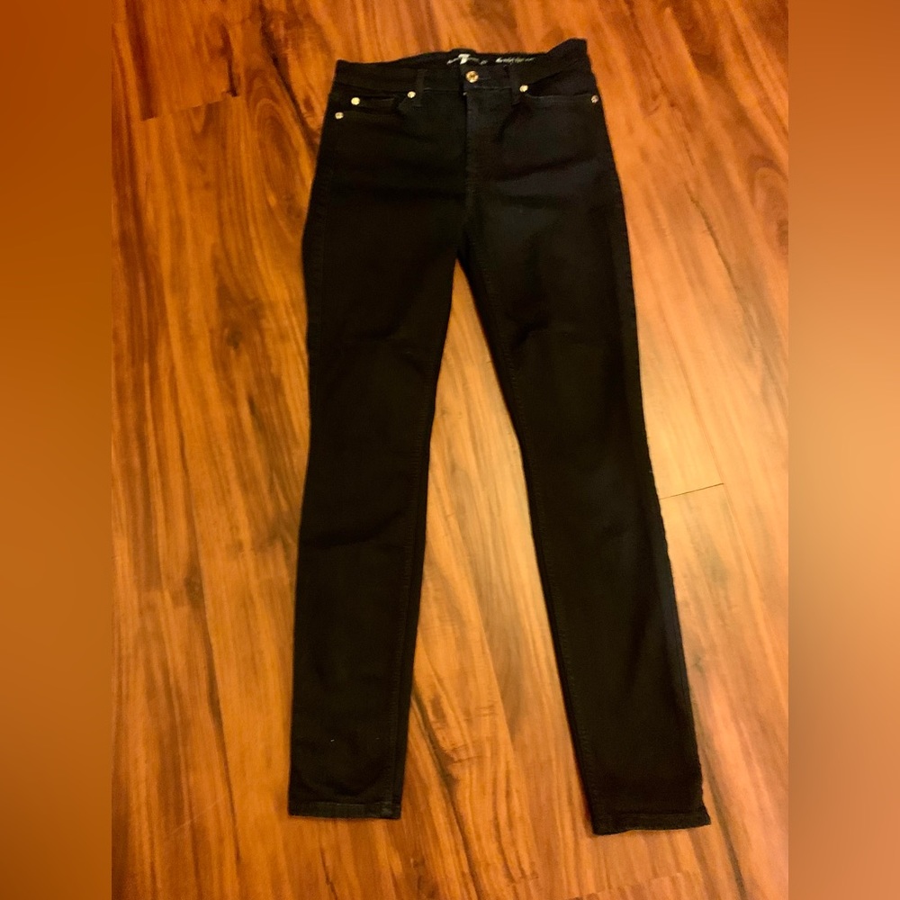 LN 7 FOR MANKIND MID RISE ANKLE SKINNY JEANS. DARK BLUE. - Picture 10 of 12